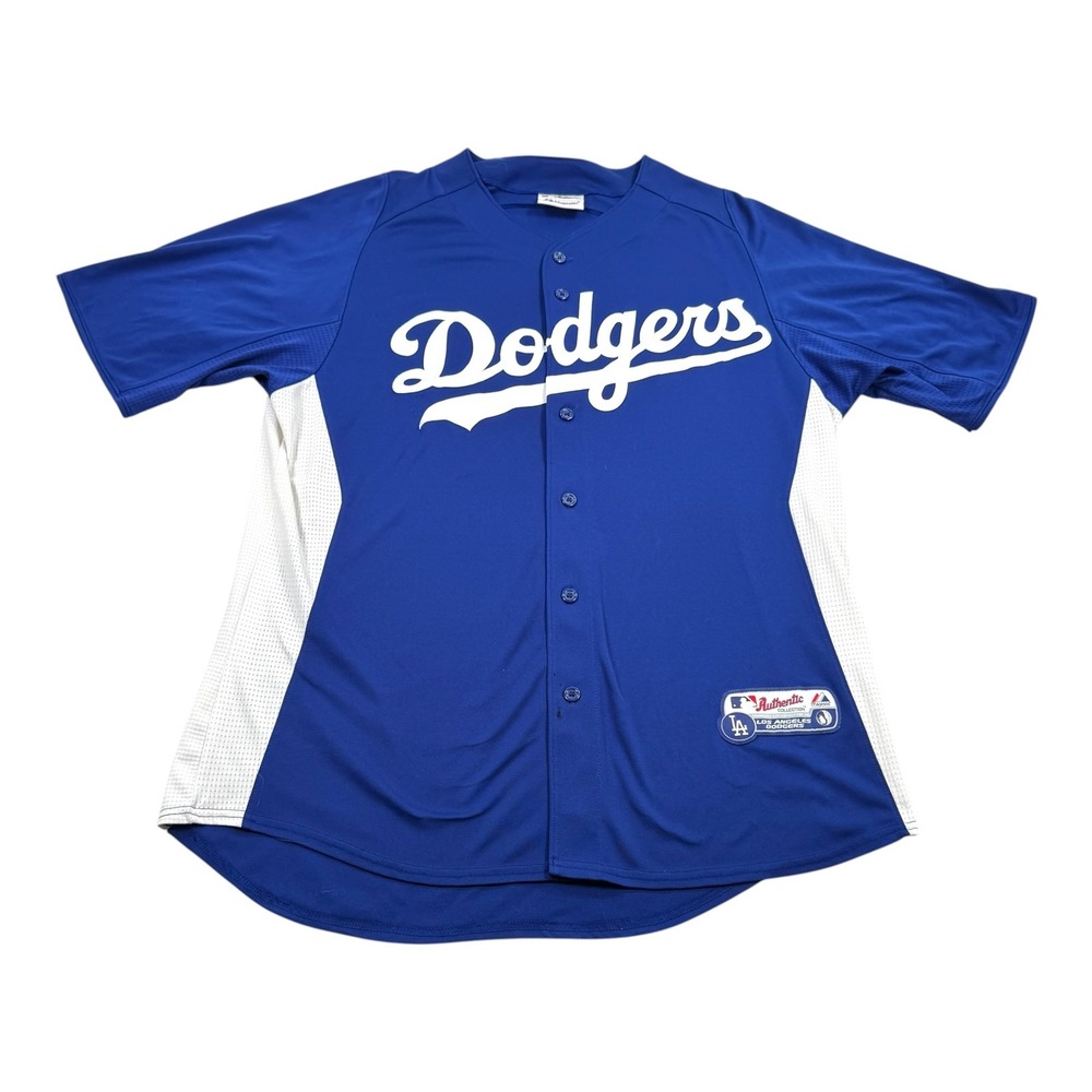 Los Angeles Dodgers Jersey Mens 2XL Blue MLB Baseball Majestic Button Front